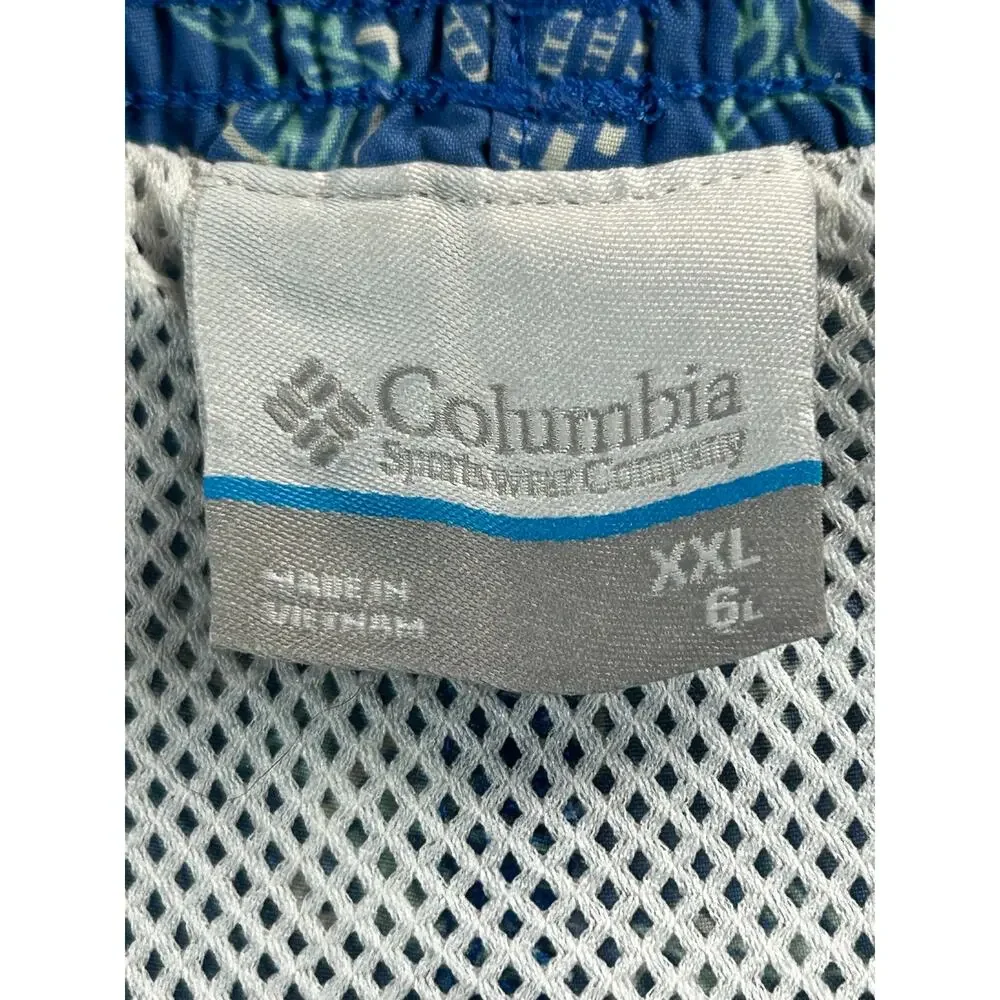 Columbia PFG Fish Print Swim Trunks Men's XL Blue Mesh Lined Fishing Shorts